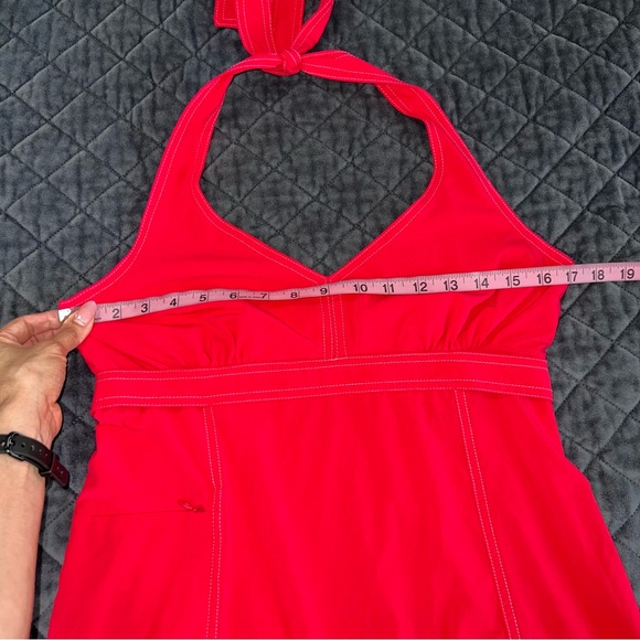 Athleta Pack Everywhere Halter Dress 12 Tall Barbie Pink Fit & Flared V Neck FF - Picture 6 of 11
